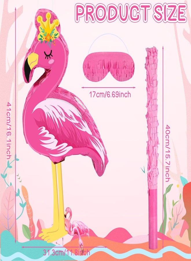 Threan Pink Flamingo Piñata Tropical Party Supplies Small Hawaiian Flamingo Piñata with Blindfold Stick for Pool Luau Hawaii Summer Theme Birthday Party Decorations, 16.1 x 11.8 x 3.1 Inch - Image 3