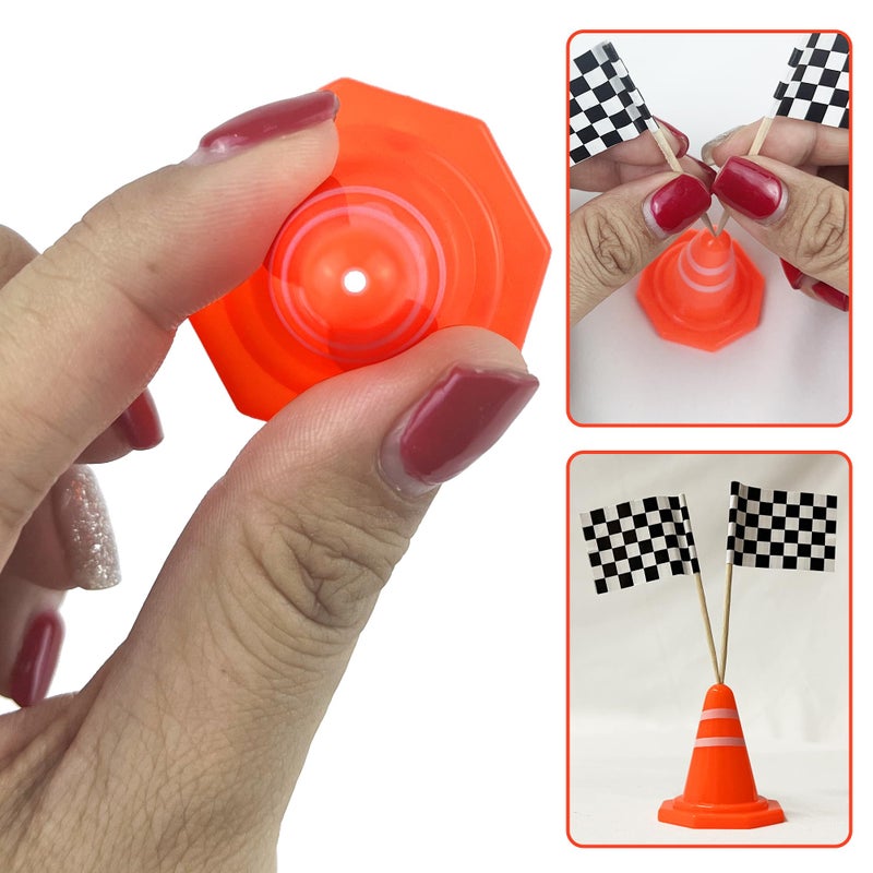 SPFYunion 41PCS Mini Race Car Table Game Set Mini Race Cars Traffic Cones Checkered Flags Racetrack Tablecloth for Doll House Decor Birthday Party Supplies - Image 3