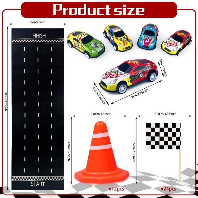 SPFYunion 41PCS Mini Race Car Table Game Set Mini Race Cars Traffic Cones Checkered Flags Racetrack Tablecloth for Doll House Decor Birthday Party Supplies - Image 2