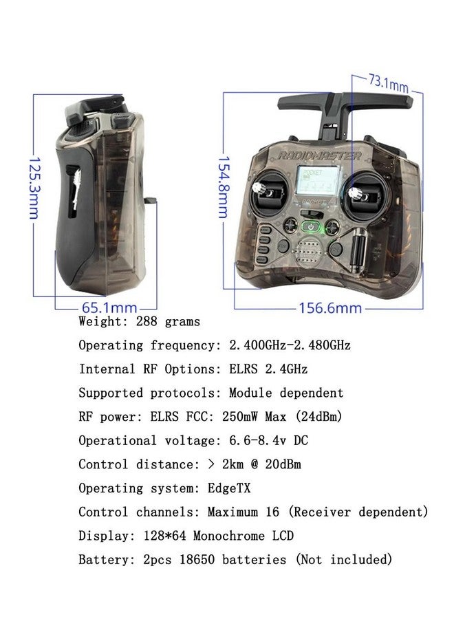 RADIOMASTER جهاز إرسال راديوماستر بوكيت ELRS هال جيمبال للتحكم عن بُعد محمول خفيف الوزن مزود بإضاءة LED مدمجة هوائي قابل للطي (أسود وضع 2) - Image 4