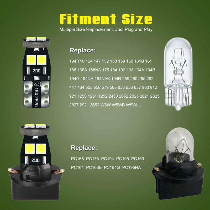 DODOFUN 12V White T5 37 74 73 2723 2721 T10 158 168 194 2825 with Socket Instrument Cluster Light LED Bulb Replacement Dashboard Panel Gauge Indicator Lamp PC74 PC37 PC118 PC168 PC175 PC194 PC195 PC160 PC161 - Image 3