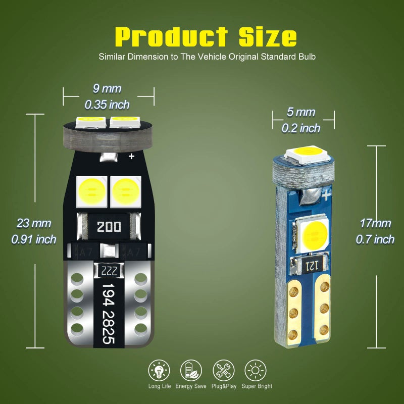 DODOFUN 12V White T5 37 74 73 2723 2721 T10 158 168 194 2825 with Socket Instrument Cluster Light LED Bulb Replacement Dashboard Panel Gauge Indicator Lamp PC74 PC37 PC118 PC168 PC175 PC194 PC195 PC160 PC161 - Image 2