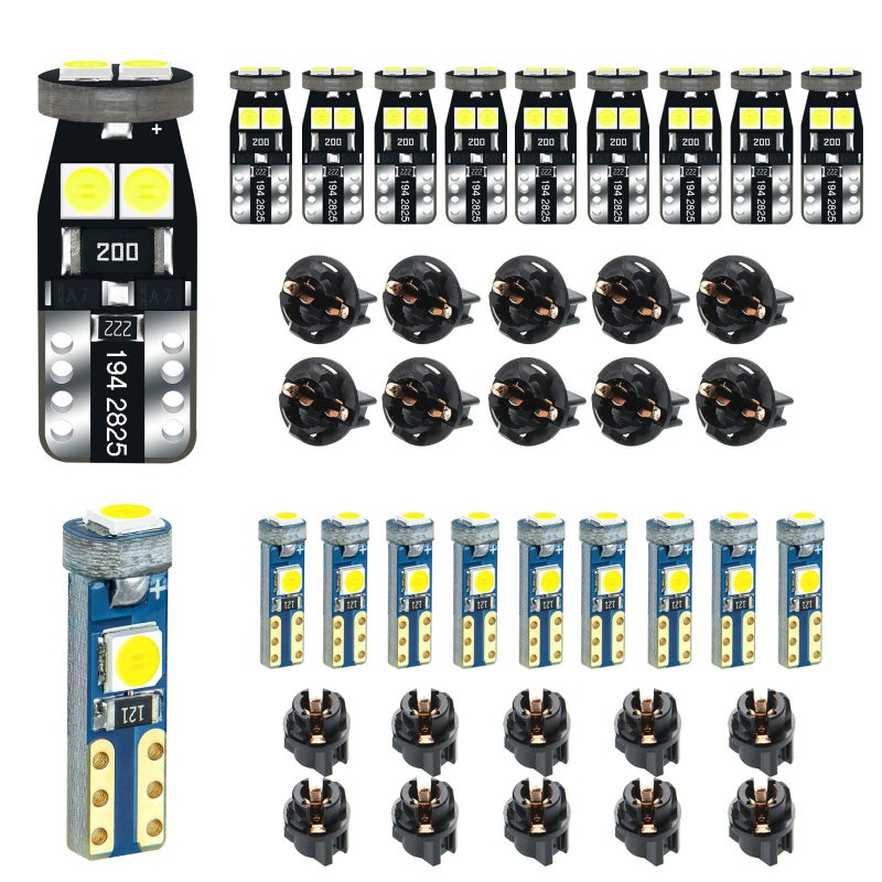 DODOFUN 12V White T5 37 74 73 2723 2721 T10 158 168 194 2825 with Socket Instrument Cluster Light LED Bulb Replacement Dashboard Panel Gauge Indicator Lamp PC74 PC37 PC118 PC168 PC175 PC194 PC195 PC160 PC161 - Image 1
