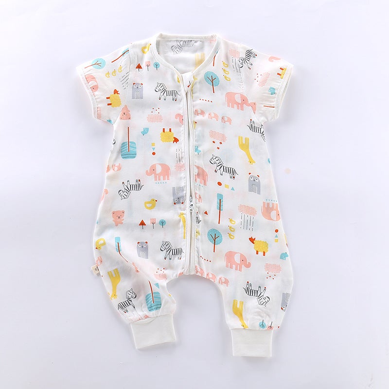 Baby Summer Sleep Sack Bamboo Cotton ZM white bottom animal short sleeve sleeping bag 