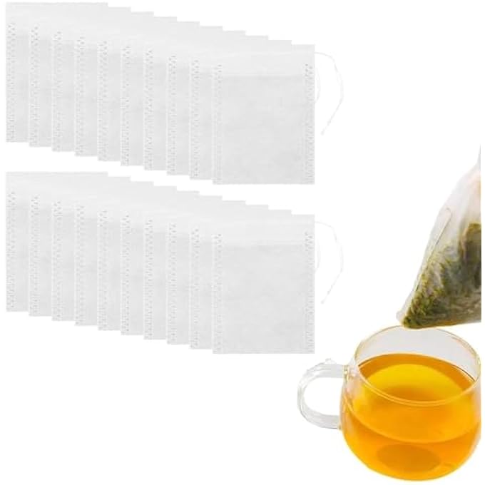 FDTY 100 كيس شاي فارغ أكياس شاي بيضاء قابلة للاستخدام مرة واحدة أكياس فلتر شاي برباط للطهي والنقع والشاي والمشروبات الطبية وفلتر القهوة والتوابل والتخزين - Image 2