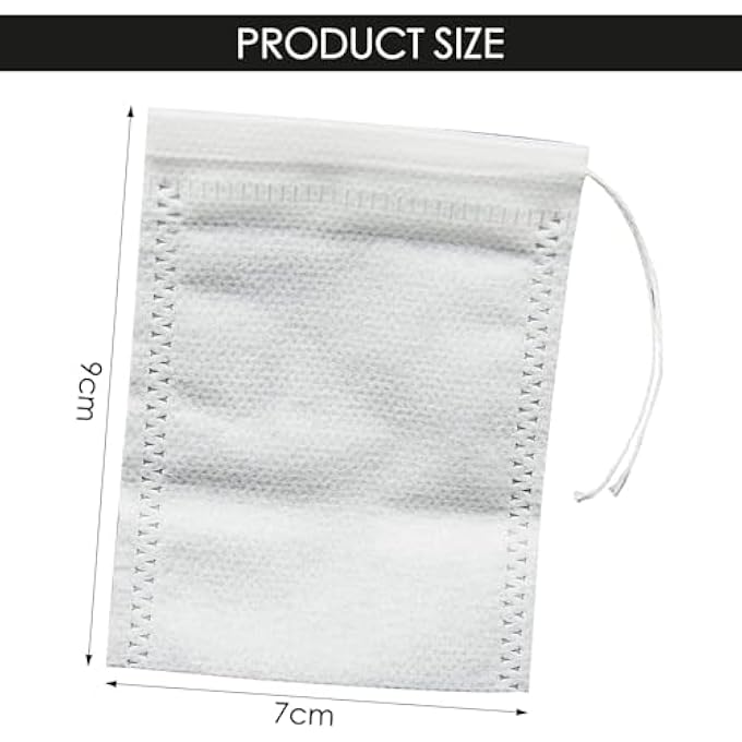 FDTY 100 كيس شاي فارغ أكياس شاي بيضاء قابلة للاستخدام مرة واحدة أكياس فلتر شاي برباط للطهي والنقع والشاي والمشروبات الطبية وفلتر القهوة والتوابل والتخزين - Image 3