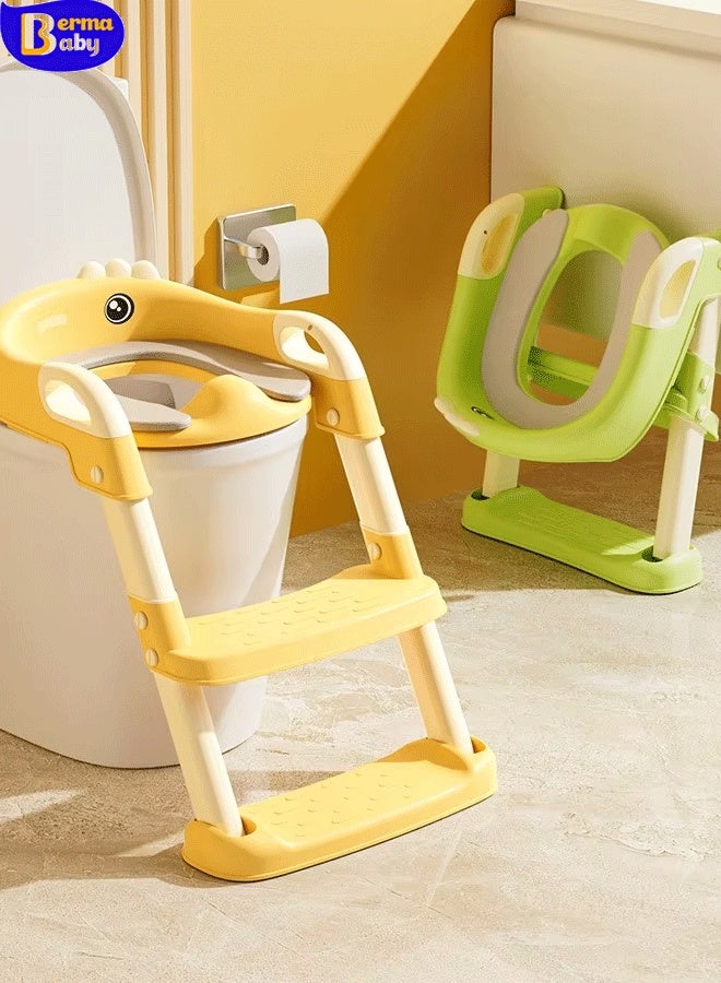 Berma Baby مقعد تدريب على استخدام المرحاض، مقعد تدريب على استخدام المرحاض للأطفال مع مسند متدرج، كرسي تدريب على استخدام المرحاض قابل للطي والحمل مع مقبض واقٍ للسلم قابل لضبط الارتفاع ووسادة ناعمة للأطفال الصغار والأولاد والبنات - Image 1