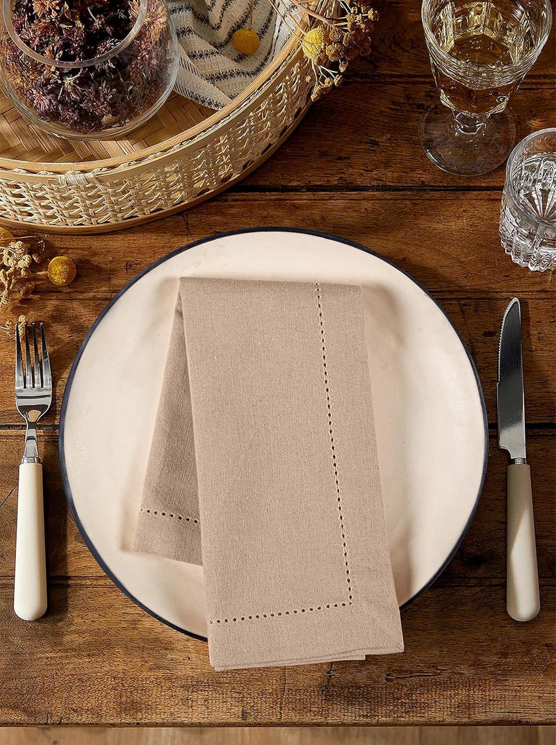 Palisa Cloth Dinner Napkins with Hemstitched Detailing Mitered Corners Set of 4 18x18 Inches Beige Cotton Reusable Dinner Napkins Perfect for Weddings Everyday Use - Image 2