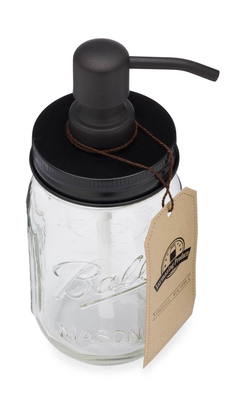 Jarmazing Products Mason Jar Soap Dispenser - Black - 16 oz Ball Mason Jar Liquid Soap Dispenser For Kitchen & Bathroom - Glass Soap Dispenser with Rust Proof Stainless Steel Soap Dispenser Pump & Lid - Image 3