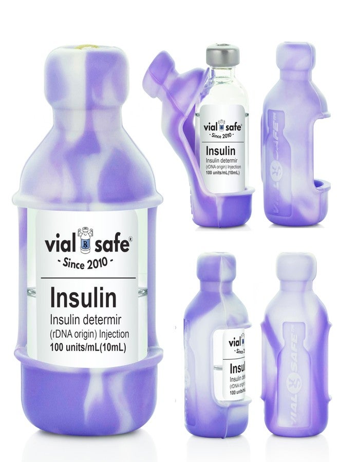 VIAL SAFE™ | Insulin Vial Protector Case | Secure Insulin Bottle Protector & Cover for 10mL Vials | 2-Pack | Tie Dye Purple | Fits Humalog, Humulin, NovoLog, NovoRapid, Novolin - Image 1