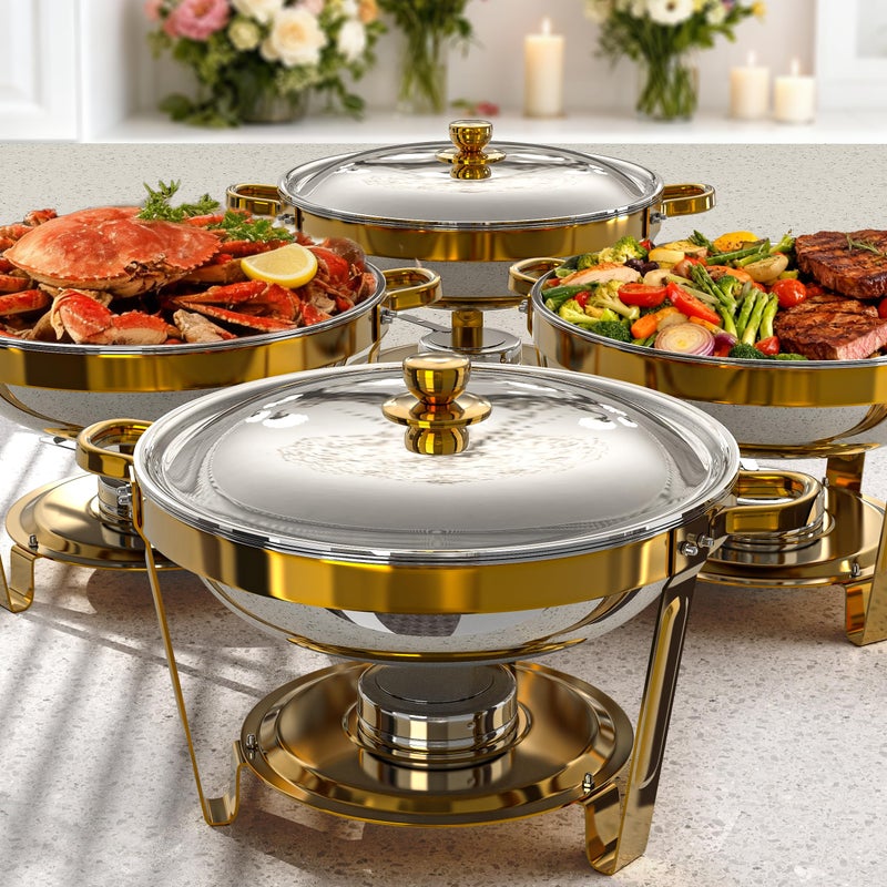 Amhier Chafing Dishes for Buffet 4 Pack, 5Qt Chafing Dishes [Elegant and Smooth] Stainless Steel Chafing Dish Buffet Set for Weddings, Parties and Catering, Gold - Image 1