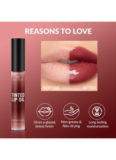 Botanic Hearth Tinted Lip Oil Moisturizing Lip Gloss Oil For Dry Lips Deep Red Gloss Lightweight & Non Greasy 0.3Fl Oz  - Image 4