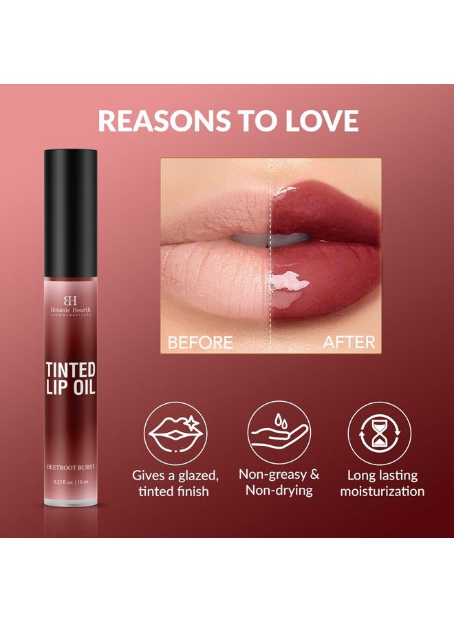 Botanic Hearth Tinted Lip Oil Moisturizing Lip Gloss Oil For Dry Lips Deep Red Gloss Lightweight & Non Greasy 0.3Fl Oz  - Image 4