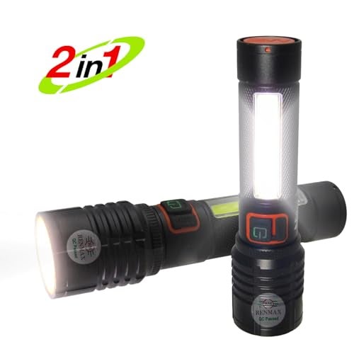 RENMAX Super Bright Hand Torch | Zoomable, 4-Light Modes with Emergency Light| 2000mAh Rechargeable Battery with C-Type Fast Charging | Rainproof Metal Body -1 Pc (14 Cm Black) - Image 4