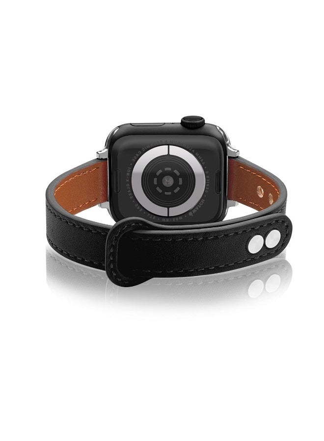 نيكور حزام جلدي نحيف لساعة Apple Watch (مقاسات 38/40/41/42 مم) - طقم من قطعتين - حزام بديل نحيف لساعات iWatch Ultra 2 وSE وSeries 11/10/9/8/7/6/5/4/3/2/1 (اللون: أسود وكريمي) - Image 3
