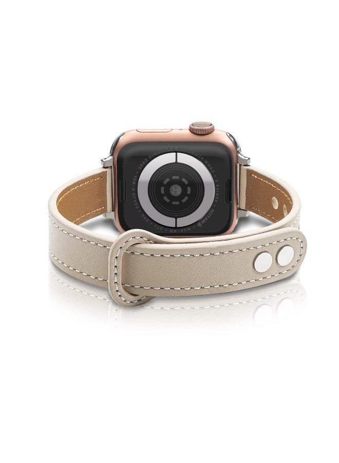 نيكور حزام جلدي نحيف لساعة Apple Watch (مقاسات 38/40/41/42 مم) - طقم من قطعتين - حزام بديل نحيف لساعات iWatch Ultra 2 وSE وSeries 11/10/9/8/7/6/5/4/3/2/1 (اللون: أسود وكريمي) - Image 2