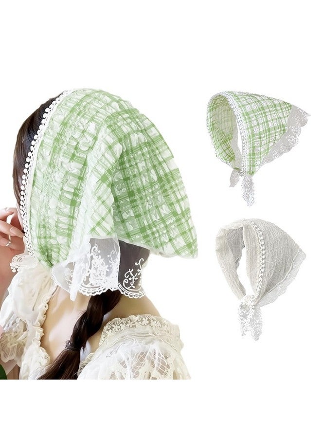 MAYCREATE® 2Pcs Head Scarf for Women Stylish Boho Lace Head Scarfs Countryside Triangle Bandana Headband Soft Head Coverings Comfy Beach Headwraps Hair Scarf Gift for Women, Girls - Image 1