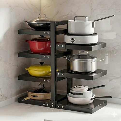 Home Essentials HomeEssentials Kitchen Counter Pan Rack Multipurpose Organizer - 7 Tier Adjustable Pot Holder/Shelf Drawer Stand for Crockery/Pull Out Cabinet Organizer, Utensil Holder (7 TIER) - Image 1