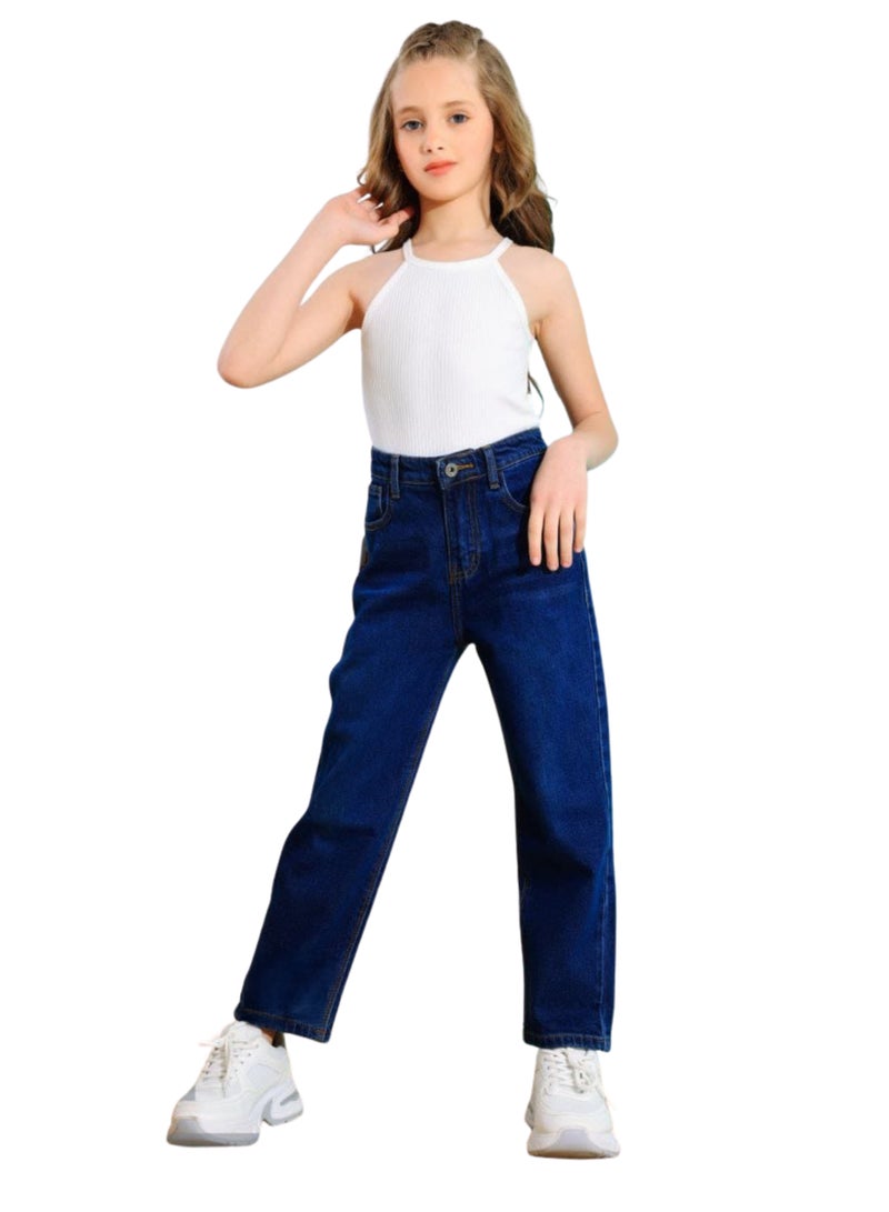 Dark blue mom fit girls jeans