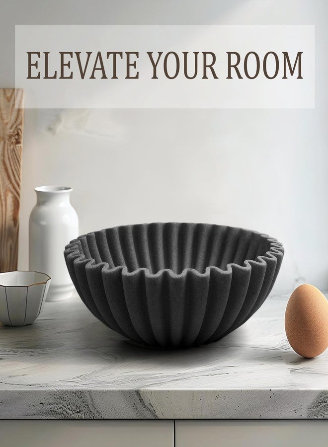 LIN CHUAN Ruffle Decorative Bowl, Large Fruit Bowl for Kitchen Counter, Stylish Key Bowl for Entry Table, Handcrafted Home Decor Display bowl, Artificial Stone Black - Image 5