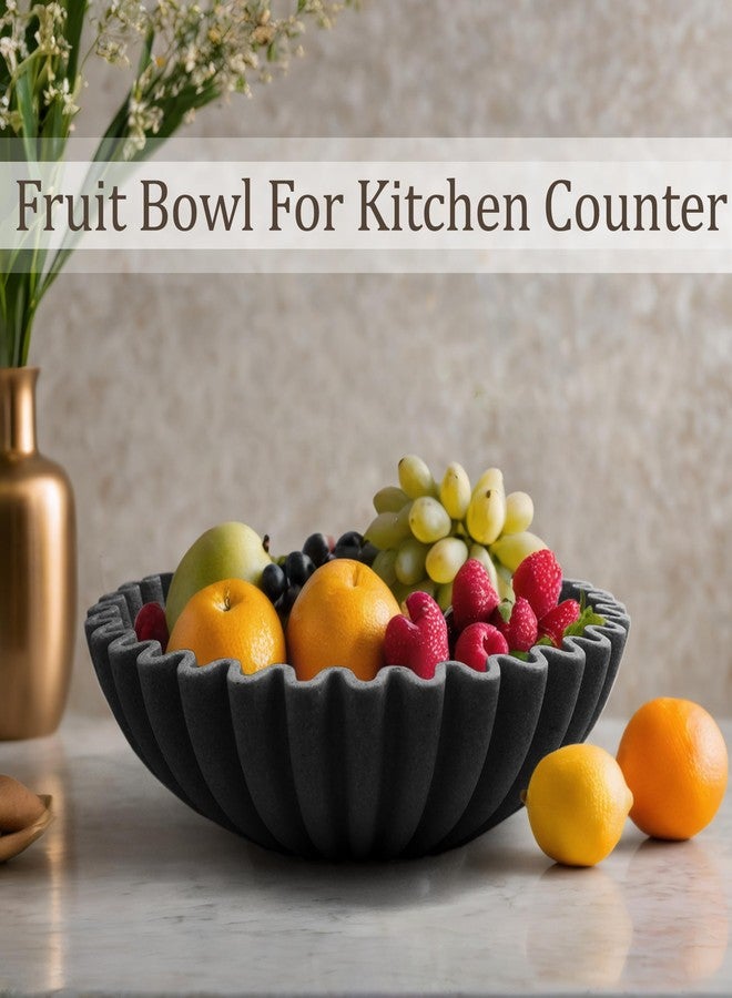 LIN CHUAN Ruffle Decorative Bowl, Large Fruit Bowl for Kitchen Counter, Stylish Key Bowl for Entry Table, Handcrafted Home Decor Display bowl, Artificial Stone Black - Image 2