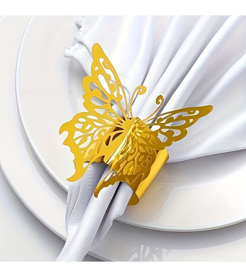 50 خواتم مناديل فضية على شكل فراشة أنيقة ذات وجهين لحفلات الزفاف والديكور - Image 2