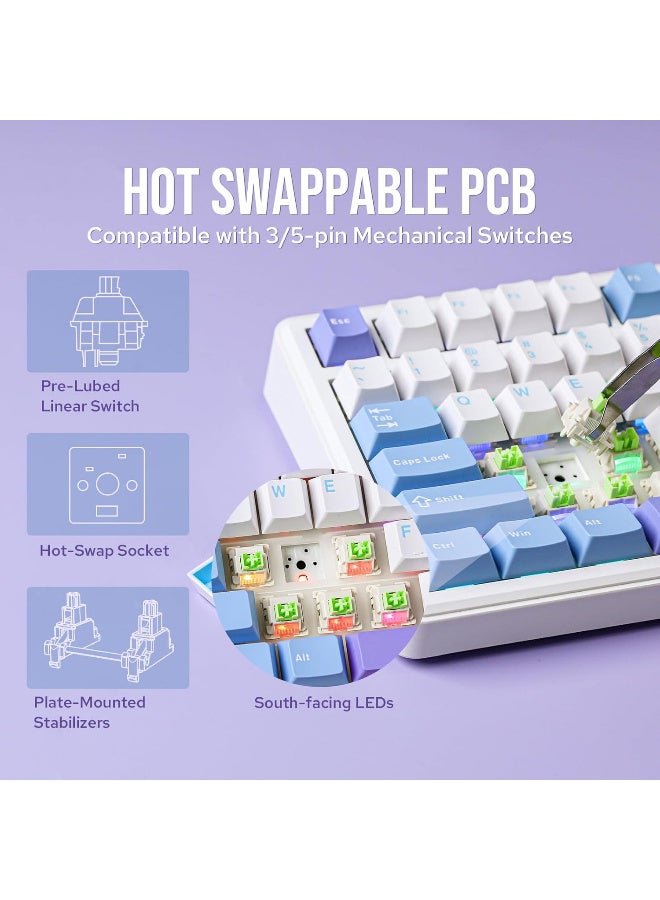أولا F75 Max Mechanical Keyboard – Light Blue+White+Black Purple (Reaper Switch) - Image 5