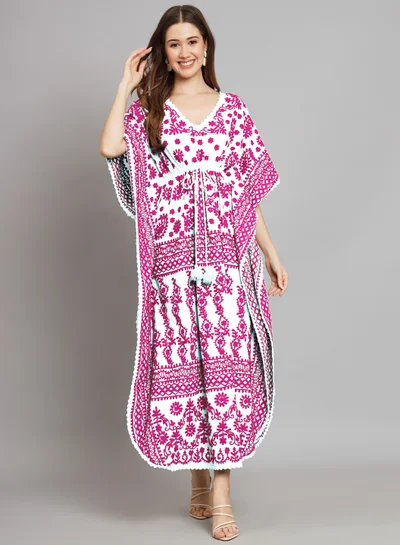 Alaya Hand Embroidered Cotton Chikankari Kaftan-AL2558
