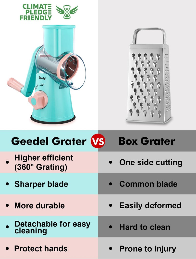 Geedel Rotary Cheese Grater, Kitchen Mandoline Vegetable Slicer with 3 Interchangeable Blades, Easy to Clean Rotary Grater Slicer for Fruit, Vegetables, Nuts - Image 2