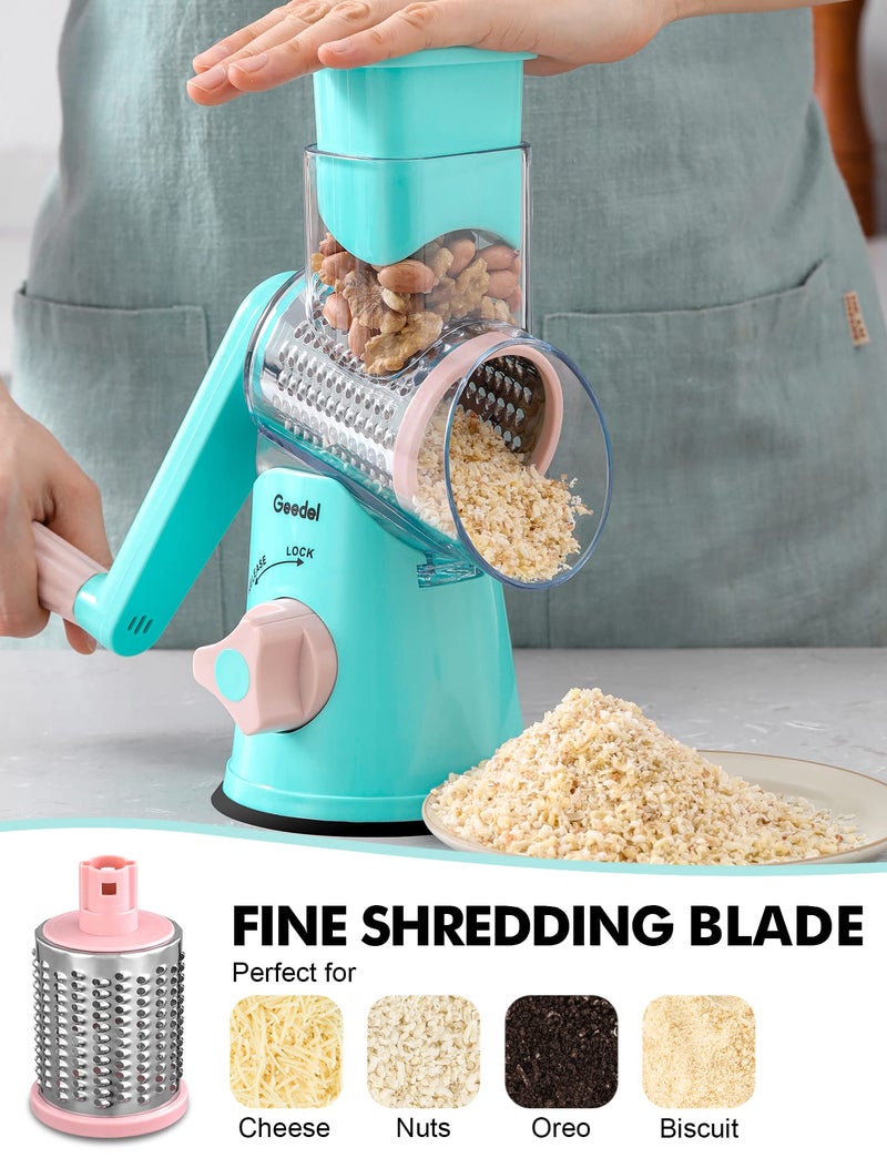Geedel Rotary Cheese Grater, Kitchen Mandoline Vegetable Slicer with 3 Interchangeable Blades, Easy to Clean Rotary Grater Slicer for Fruit, Vegetables, Nuts - Image 5