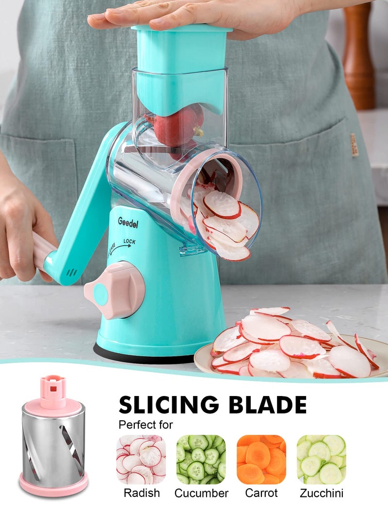 Geedel Rotary Cheese Grater, Kitchen Mandoline Vegetable Slicer with 3 Interchangeable Blades, Easy to Clean Rotary Grater Slicer for Fruit, Vegetables, Nuts - Image 3