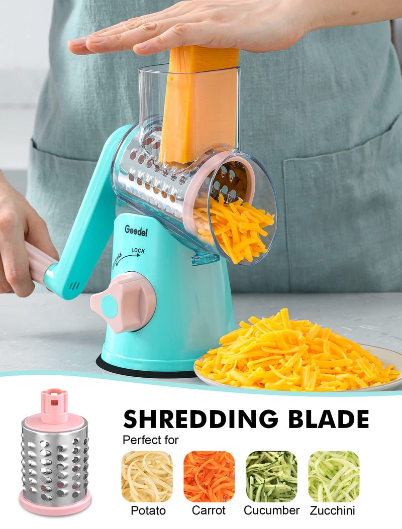 Geedel Rotary Cheese Grater, Kitchen Mandoline Vegetable Slicer with 3 Interchangeable Blades, Easy to Clean Rotary Grater Slicer for Fruit, Vegetables, Nuts - Image 4