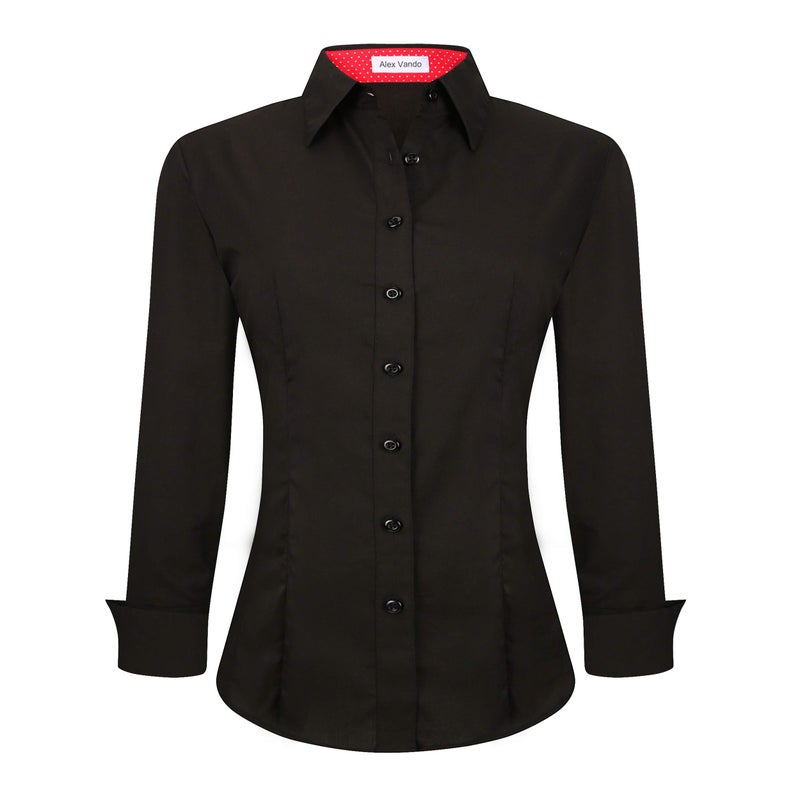 Alex Vando Womens Dress Shirts Wrinkle Free Regular Fit Long Sleeve Stretch Work Shirt,Black,S - Image 5