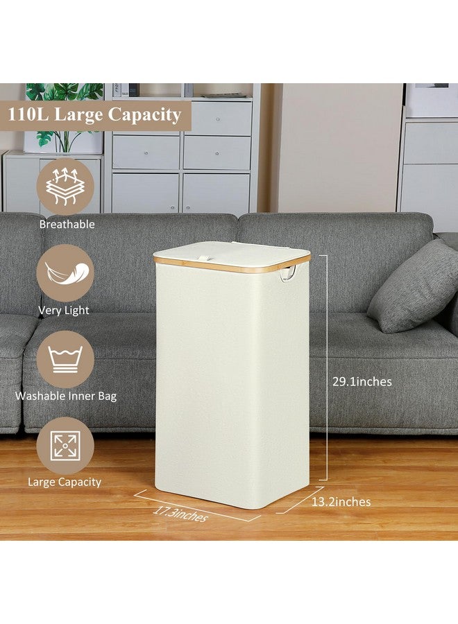 iEGrow iEGrow Laundry Basket with Lid, 110L Large Laundry Hamper with Handle and Lid, Collapsible Clothes Basket Organizer with Removable Inner Bag for Clothes Toys Towels - Beige - Image 2