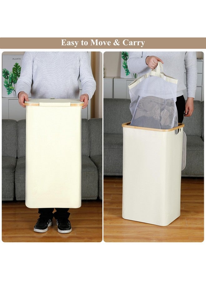 iEGrow iEGrow Laundry Basket with Lid, 110L Large Laundry Hamper with Handle and Lid, Collapsible Clothes Basket Organizer with Removable Inner Bag for Clothes Toys Towels - Beige - Image 1