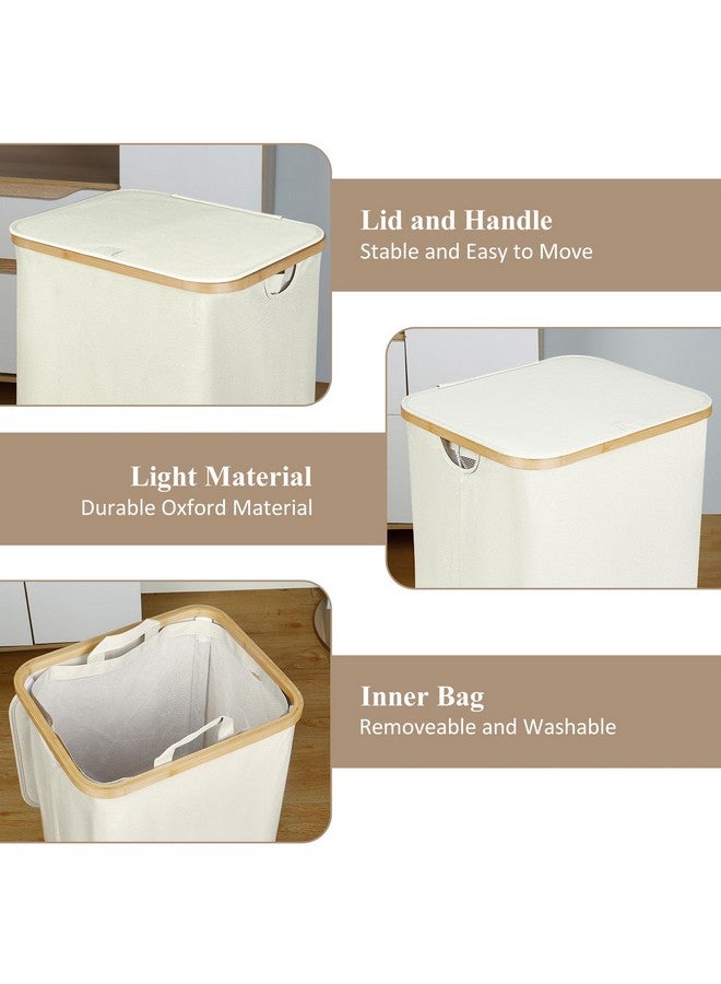 iEGrow iEGrow Laundry Basket with Lid, 110L Large Laundry Hamper with Handle and Lid, Collapsible Clothes Basket Organizer with Removable Inner Bag for Clothes Toys Towels - Beige - Image 4