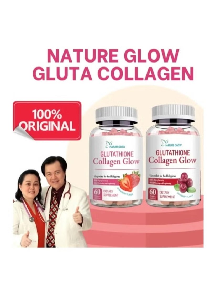 NATURE GLOW Glutathione & Collagen Glow Gummies Natural Glutathione Collagen Strawberry & Cranberry Flavor  - Image 1