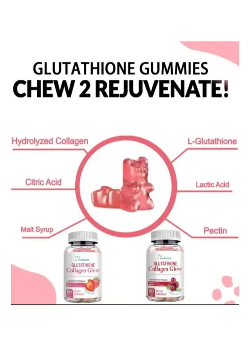 NATURE GLOW Glutathione & Collagen Glow Gummies Natural Glutathione Collagen Strawberry & Cranberry Flavor  - Image 2