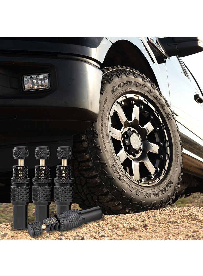 مجموعة صمامات تخفيف ضغط الإطارات قابلة للتعديل مع وظيفة التوقف التلقائي، أداة تخفيف الهواء من 10 إلى 30 PSI للملحقات الخارجية للطرق الوعرة، تتضمن 4 قطع. - Image 5