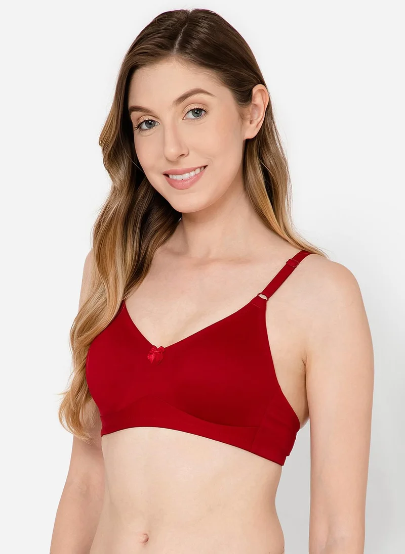 Clovia Clovia Non-Padded Non-Wired Full Coverage Spacer Cup T-shirt Bra in Maroon - Cotton