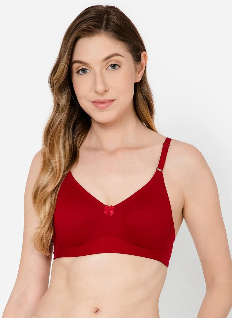 كلوفيا Clovia Non-Padded Non-Wired Full Coverage Spacer Cup T-shirt Bra in Maroon - Cotton