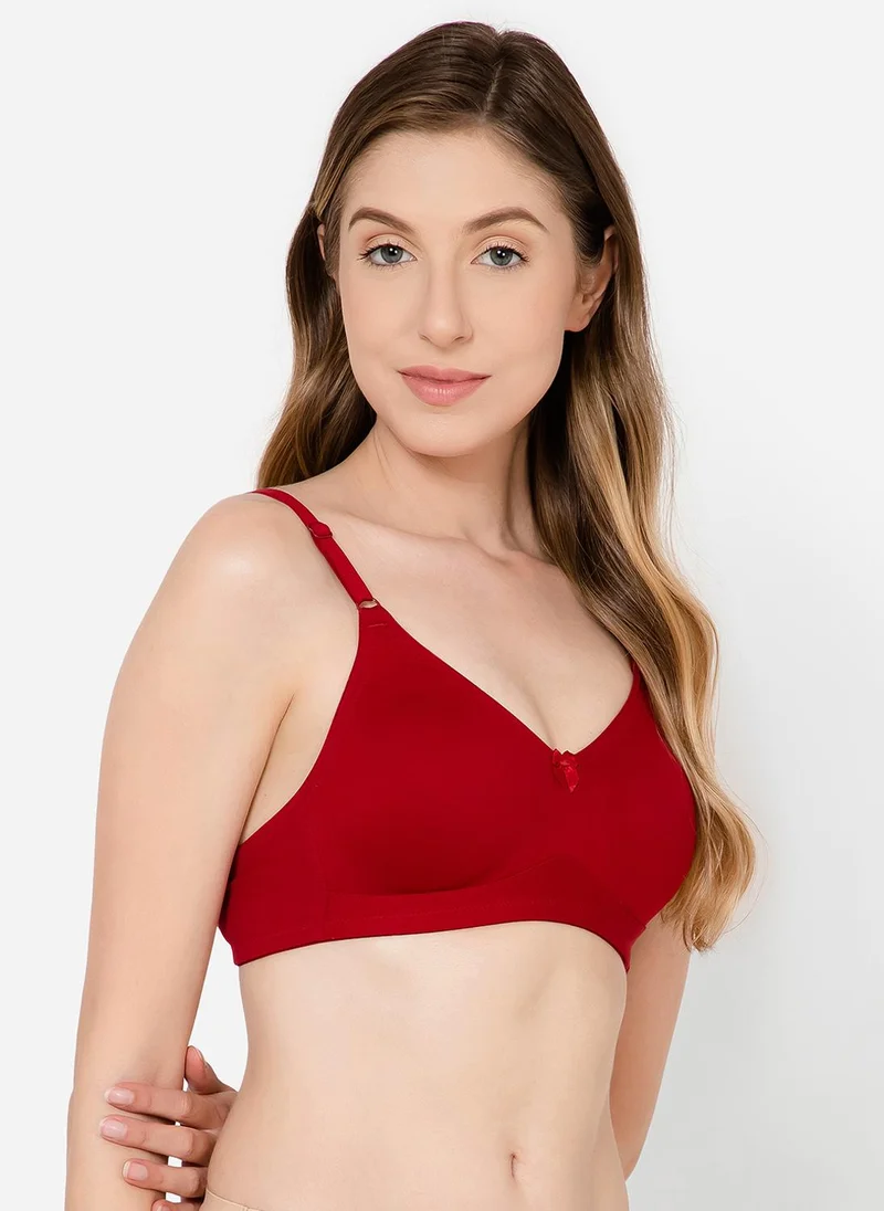 كلوفيا Clovia Non-Padded Non-Wired Full Coverage Spacer Cup T-shirt Bra in Maroon - Cotton