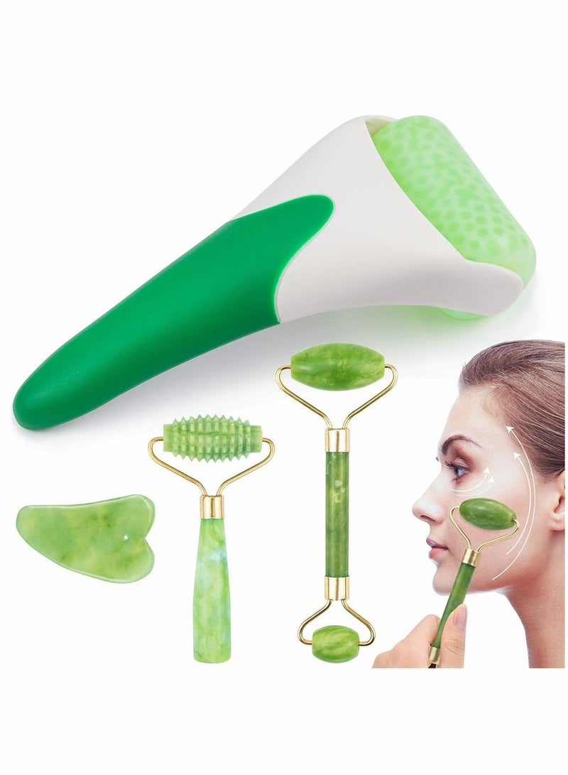 Excefore Jade Roller Massage Gua Sha Facial Tools Set, 4 PackGua Sha Massage Tool for Face and Full Body, Wrinkles Anti-Aging and Eye Puffiness, Keeping Youthful Skin Tone - Image 1