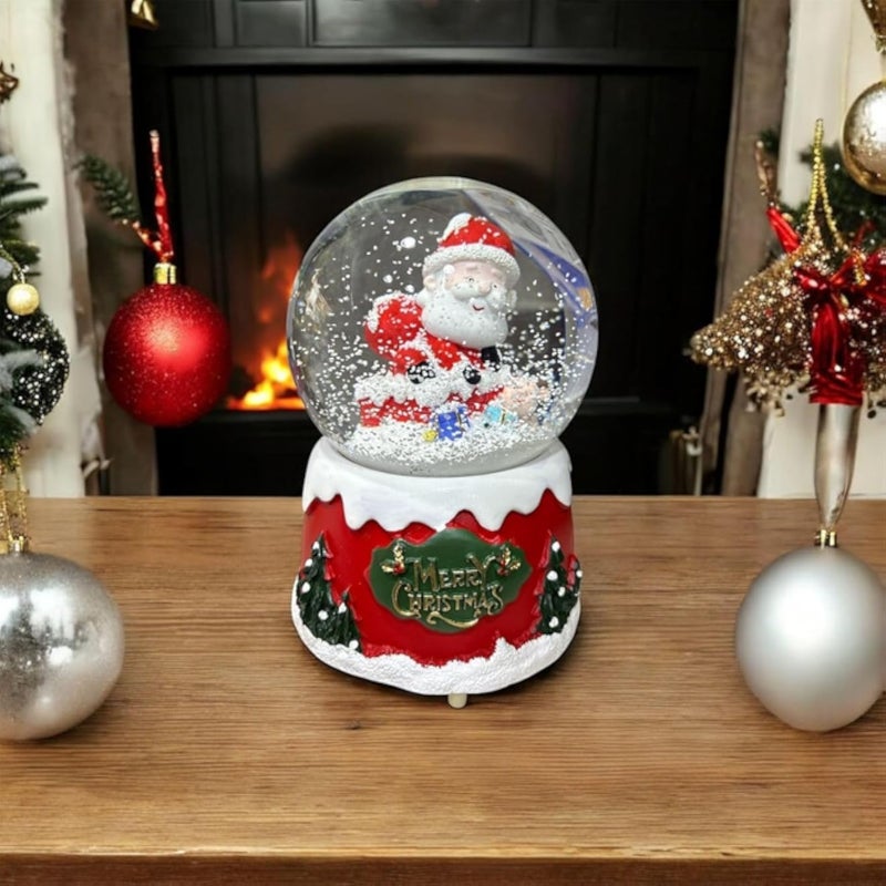كرة ثلجية موسيقية لعيد الميلاد مع سانتا كلوز، تصميم قاعدة عيد ميلاد سعيد، ديكور منزلي للعطلات