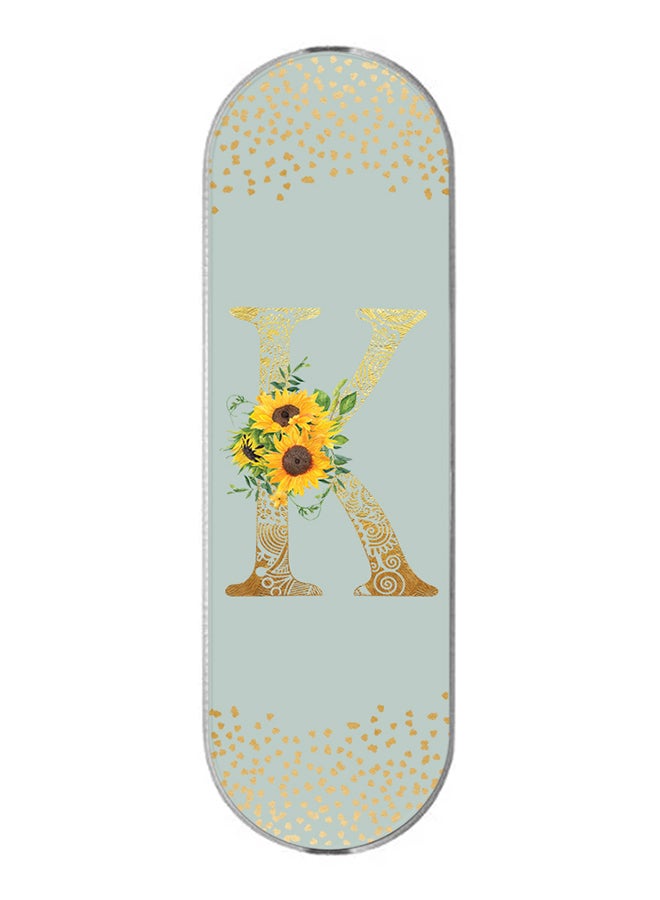 Stylizedd 3-In-1 Universal Mobile Phone Grip Holder- Custom Monogram Initial Letter Mandala Floral Pattern Alphabet - K (Light Grey)