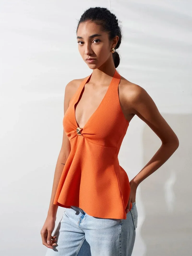 ديلفين DILVIN Seamless Halter Peplum Blouse