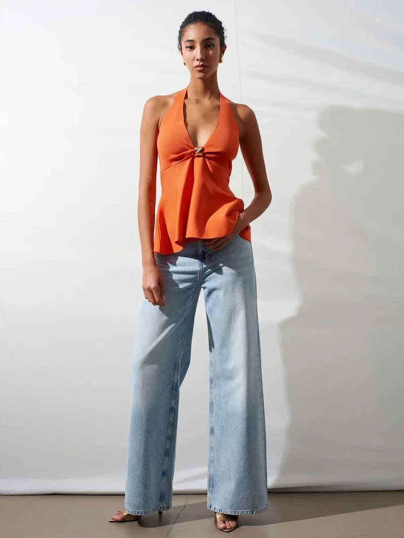 ديلفين DILVIN Seamless Halter Peplum Blouse