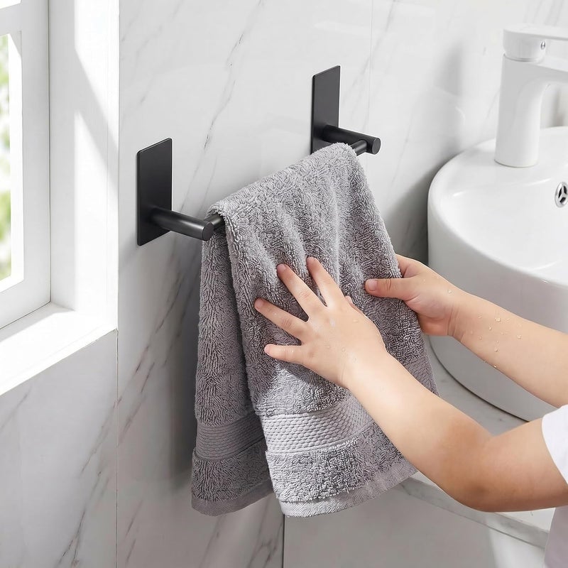Songtec قضيب مناديل لاصق من Songtec، لون أسود، طول 9 بوصات، يمكن لصقه على رف المناديل، يحتوي على أدوات لحمل المناديل، لا يتطلب حفرًا في الجدار - لون أسود - Image 2