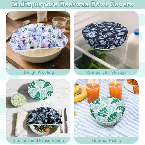 Revahope 5-Size Reusable Beeswax Bowl Covers for Bread Proofing, Cotton Cloth Flexible Beeswax Wraps for Food Storage(Iris Floral) - Image 5