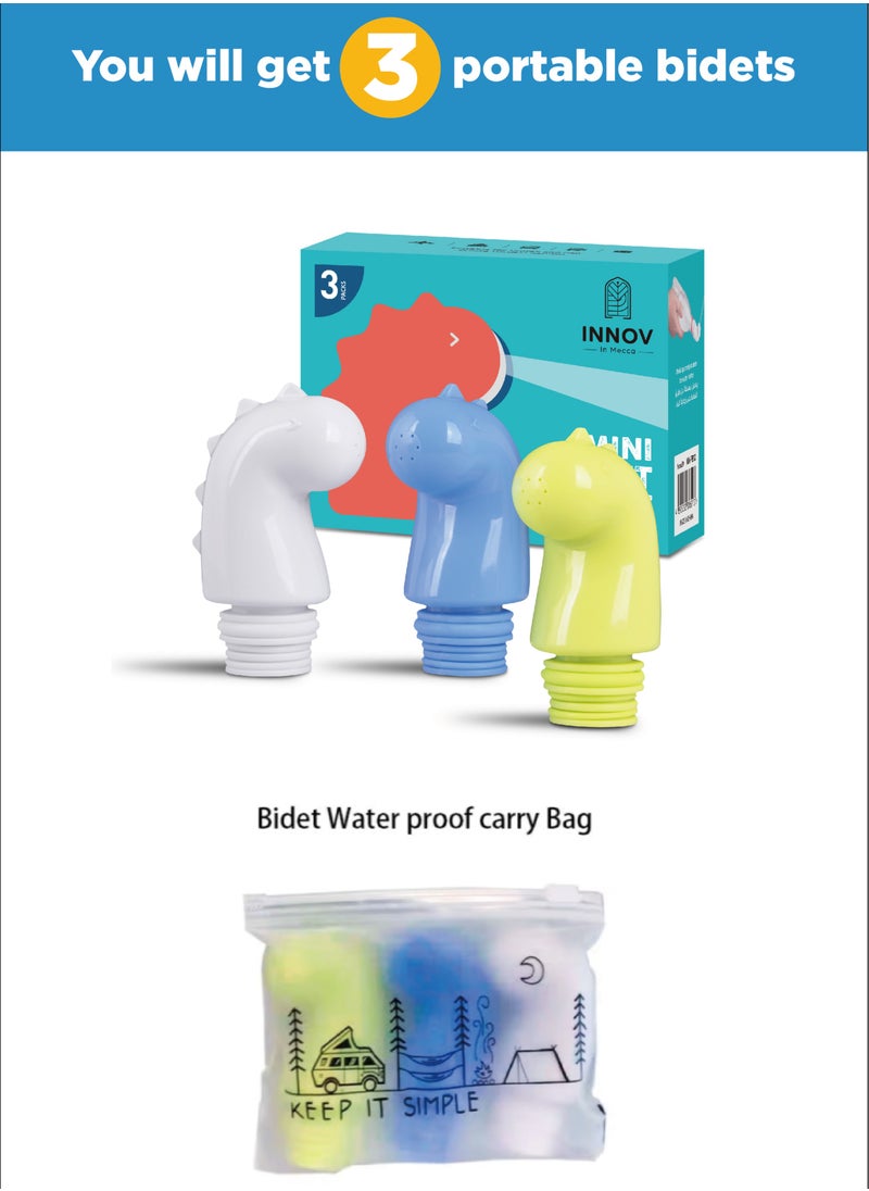 INNOV In Mecca Plastic bidet Mini Pocket Shattaf Sprayer 3pcs pack , Plastic Portable Bidet, Mobile Travel Shattaf for Toilet, Travel or Camping. Compatible with Every Bottle, White Yellow and Blue color  - Image 4